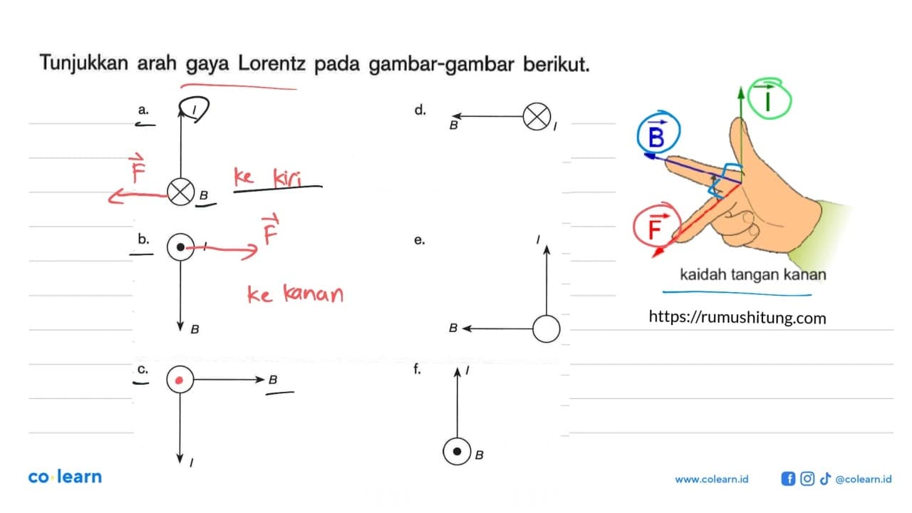 Tunjukkan arah gaya Lorentz pada gambar-gambar berikut.a. I