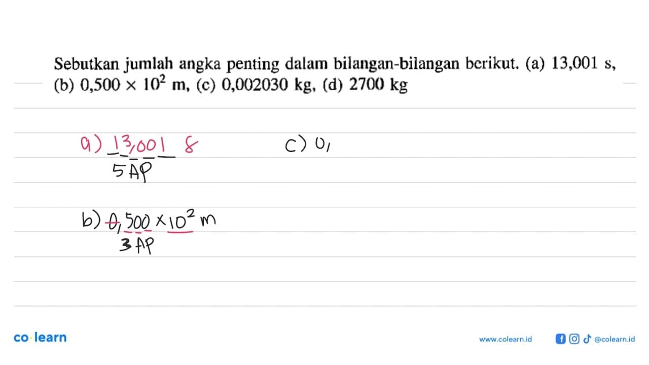 Sebutkan jumlah angka penting dalam bilangan-bilangan