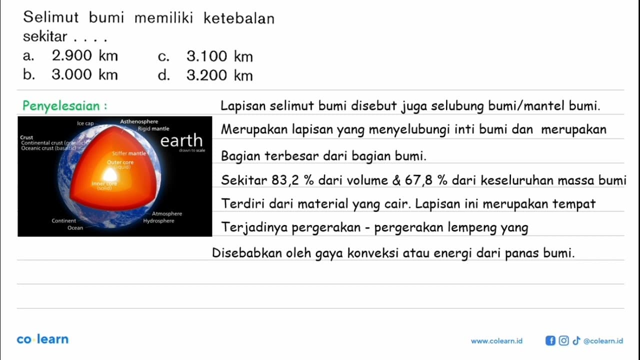 Selimut bumi memiliki ketebalan sekitar ....