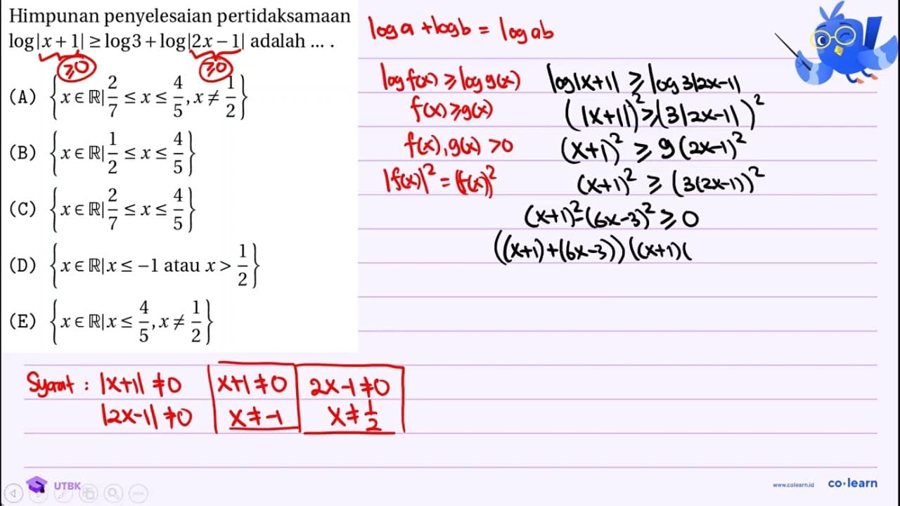 Himpunan penyelesaian pertidaksamaan log |x+1| >= log 3+log