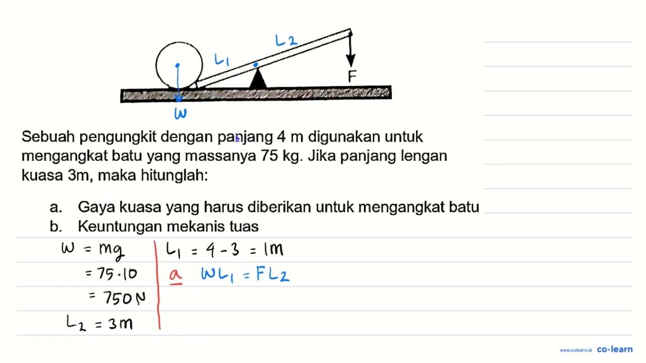 Sebuah pengungkit dengan panjang 4 m digunakan untuk