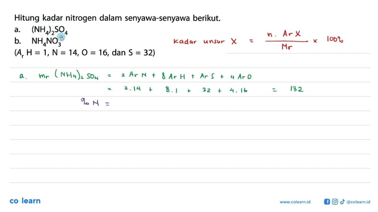 Hitung kadar nitrogen dalam senyawa-senyawa berikut.a.