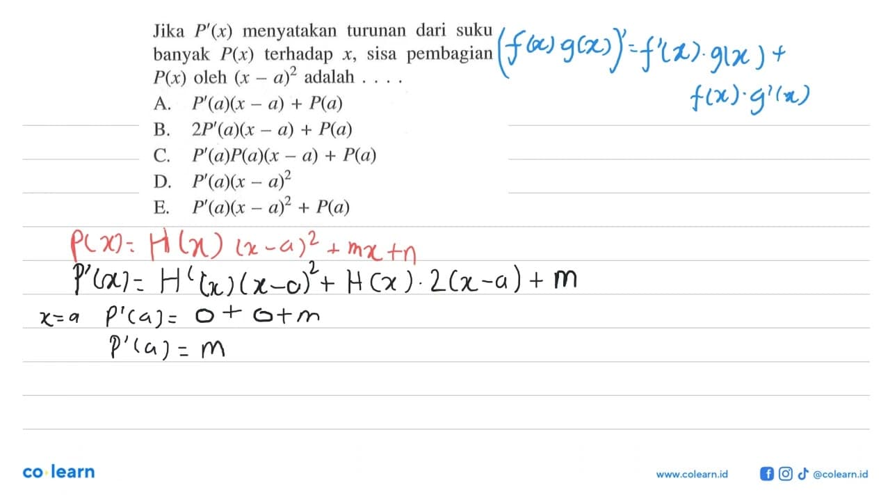 Jika P'(x) menyatakan turunan dari suku banyak P(x)