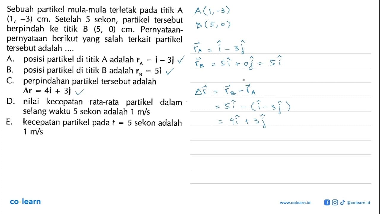 Sebuah partikel mula-mula terletak titik A (1 , -3) cm,