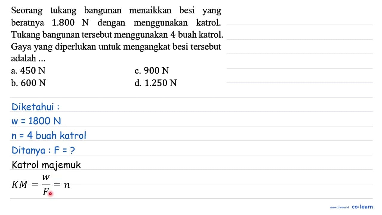 Seorang tukang bangunan menaikkan besi yang beratnya 1.800