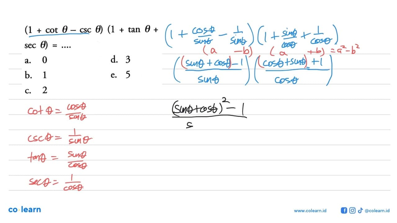 (1+cot theta-csc theta)(1+tan theta+sec theta)=