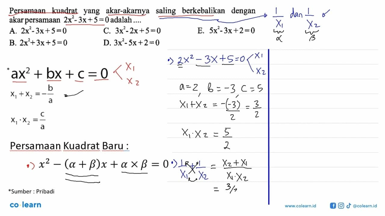 akar-akarnya kuadrat saling Persamaan berkebalikan dengan