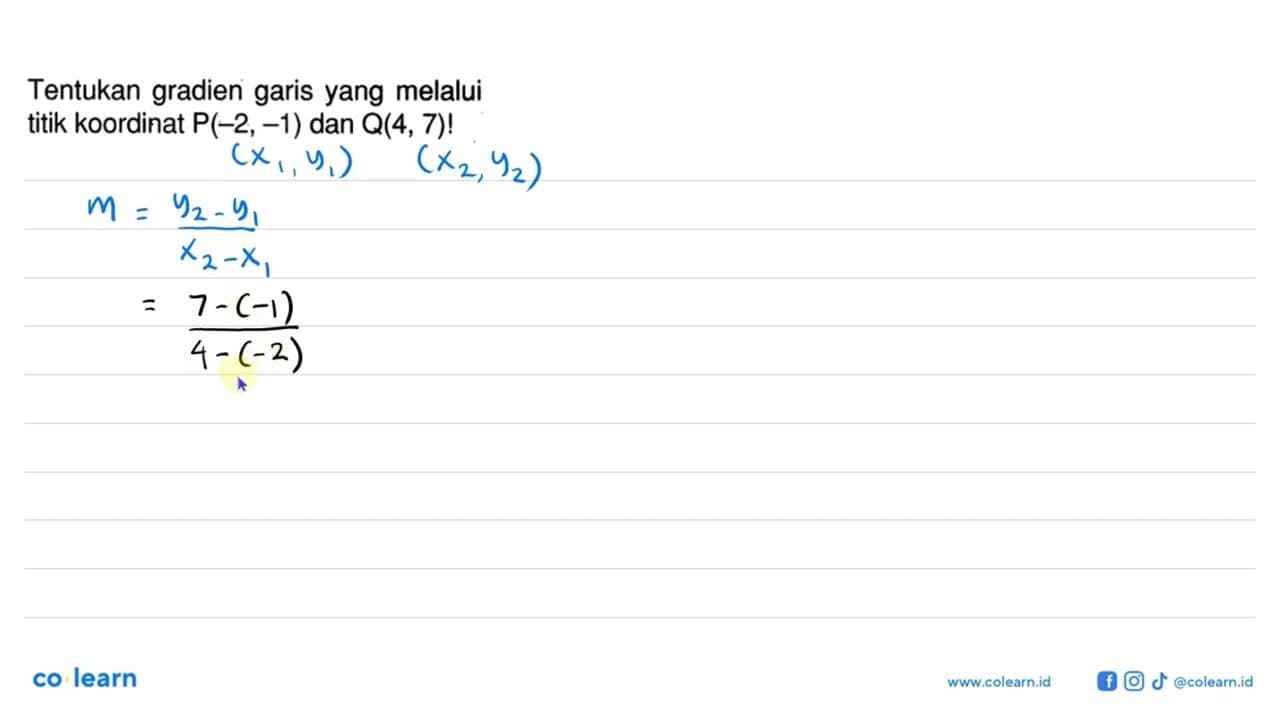 Tentukan gradien garis yang melalui titik koordinat P(-2,