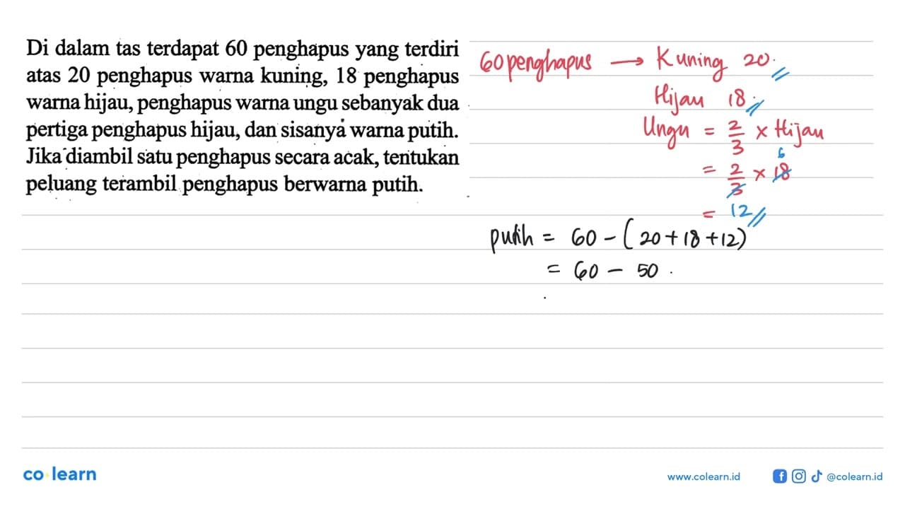 Di dalam tas terdapat 60 penghapus yang terdiri atas 20