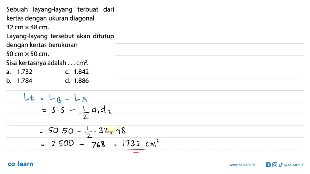 Sebuah layang-layang terbuat darikertas dengan ukuran