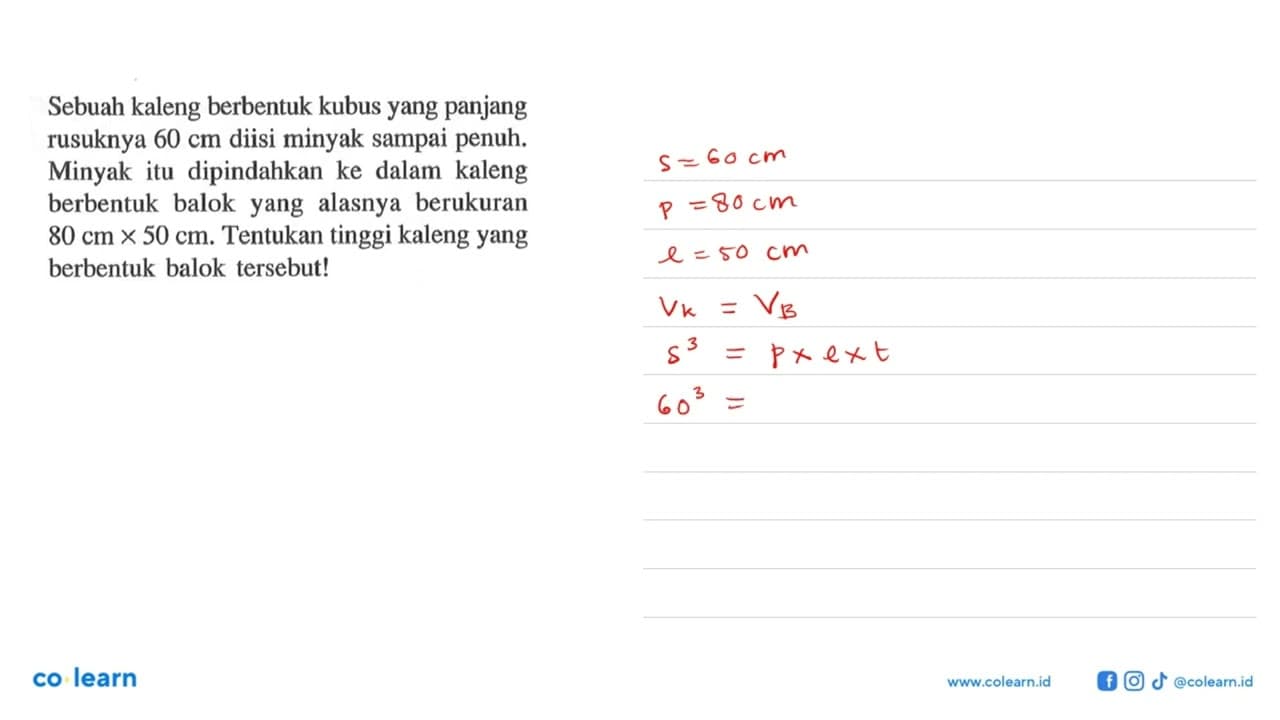 Sebuah kaleng berbentuk kubus yang panjang rusuknya 60 cm