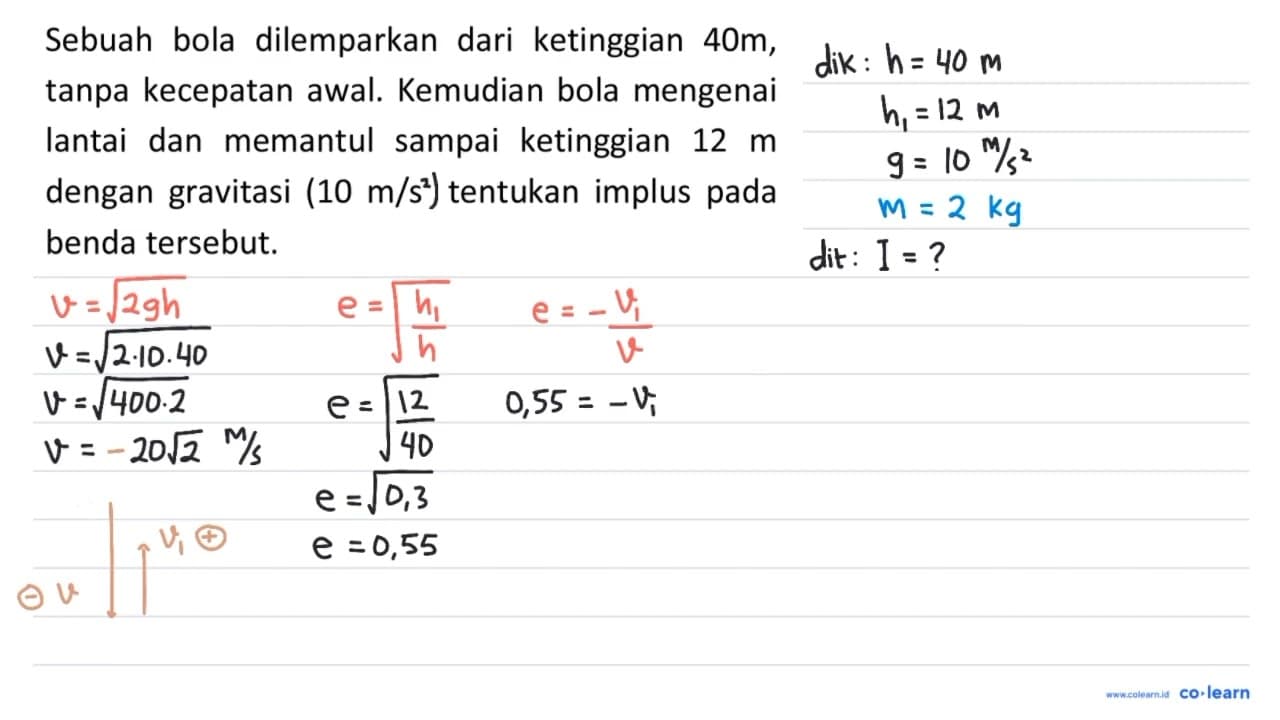 Sebuah bola dilemparkan dari ketinggian 40m, tanpa