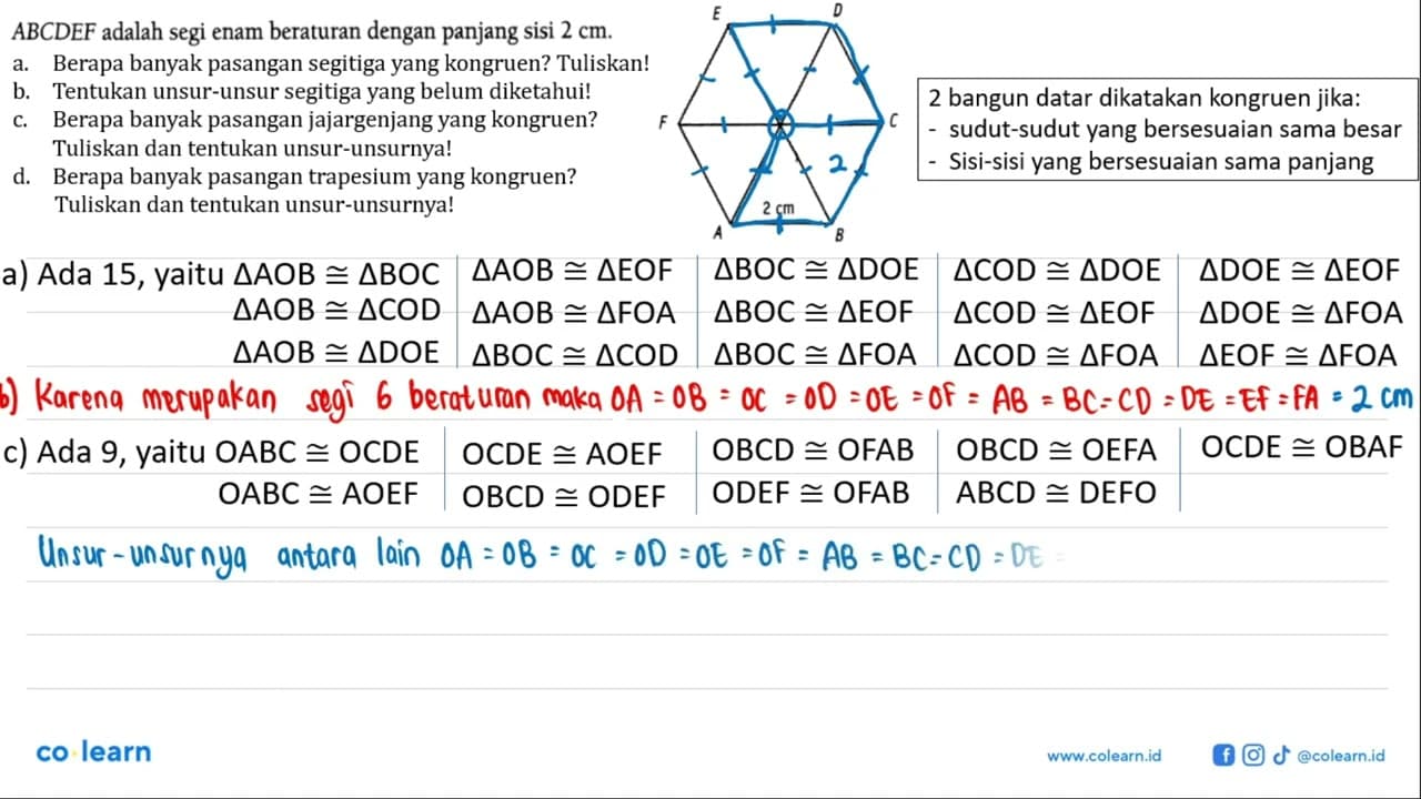 ABCDEF adalah segi enam beraturan dengan panjang sisi 2