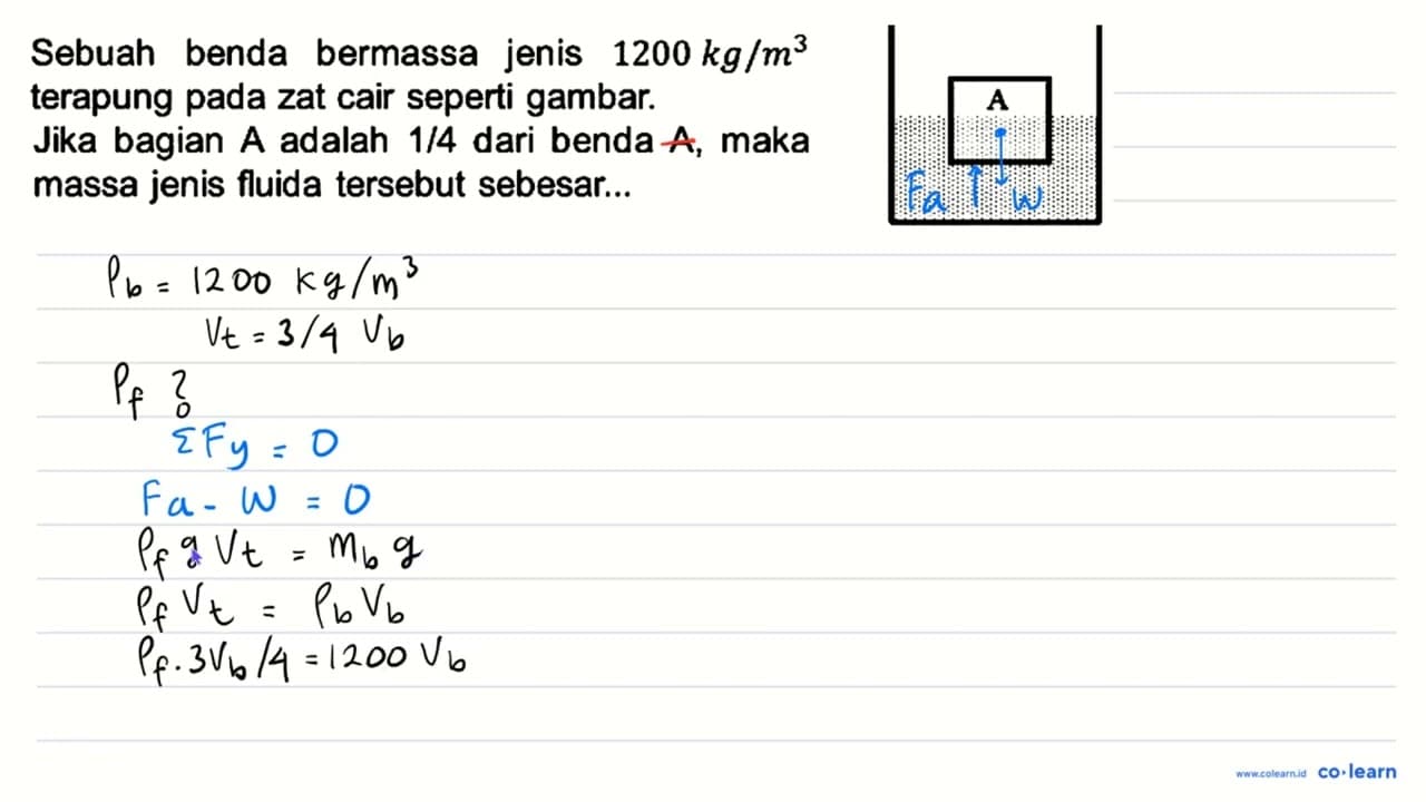 Sebuah benda bermassa jenis 1200 kg / m^(3) terapung pada