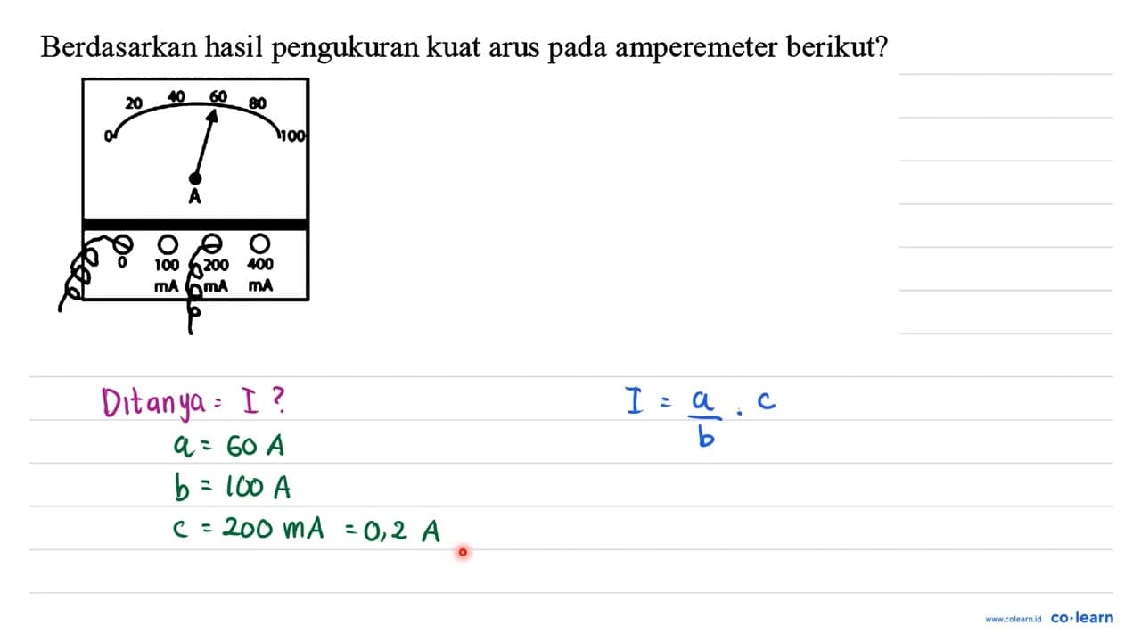 Berdasarkan hasil pengukuran kuat arus pada amperemeter