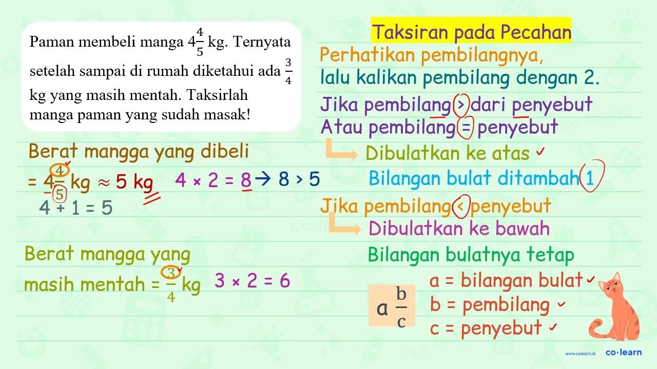 Paman membeli mangga 4 (4)/(5) kg . Ternyata setelah sampai