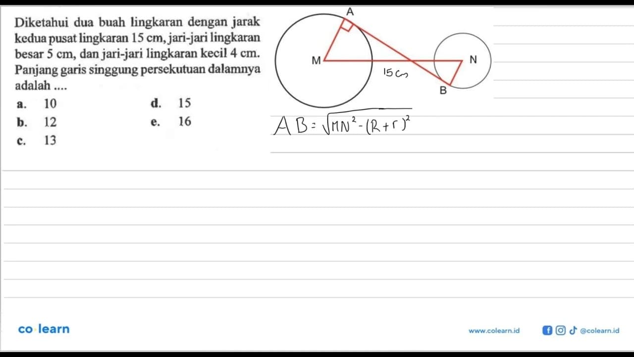 Diketahui dua buah lingkaran dengan jarak kedua pusat