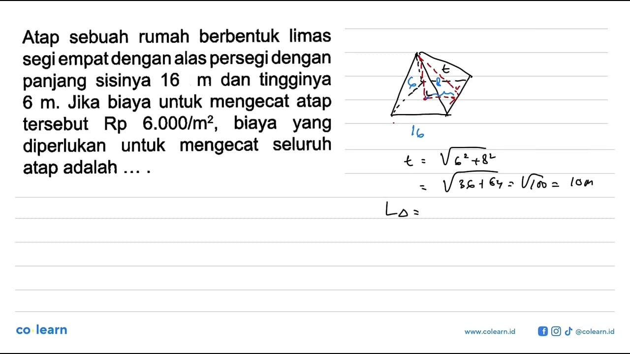 Atap sebuah rumah berbentuk limas segi empat dengan alas