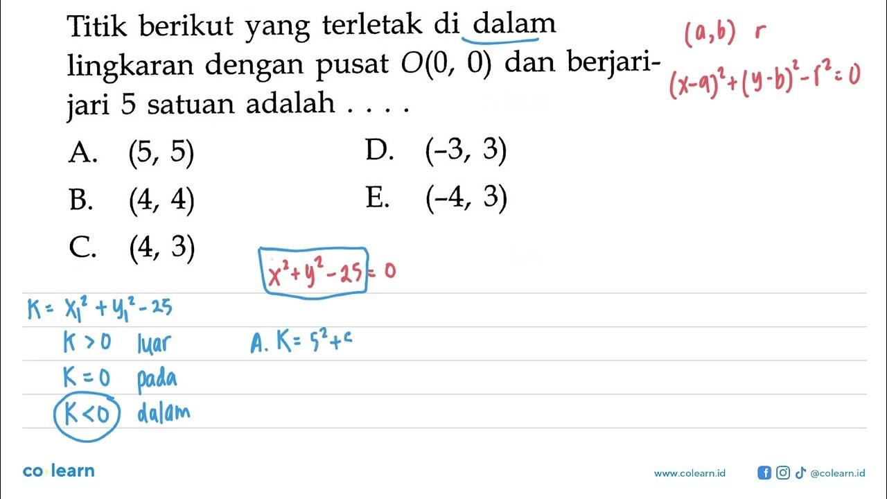 Titik berikut yang terletak di dalam lingkaran dengan pusat