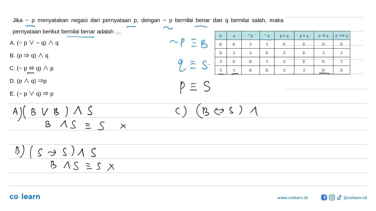 Jika p menyatakan negasi dari pernyataan p, dengan p