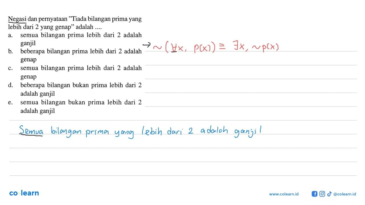 Negasi dan pernyataan 'Tiada bilangan prima yang lebih dari