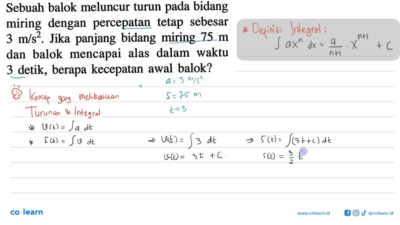 Sebuah balok meluncur turun pada bidang miring dengan