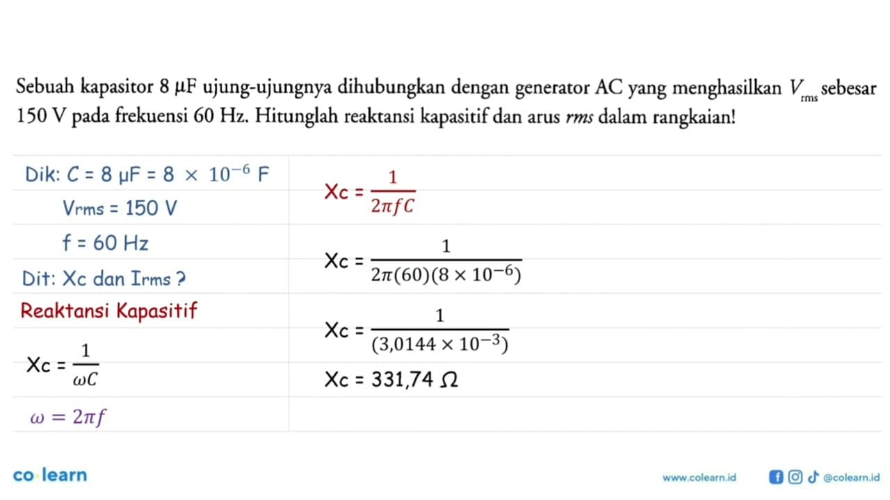 Sebuah kapasitor 8 mikro F ujung-ujungnya dihubungkan