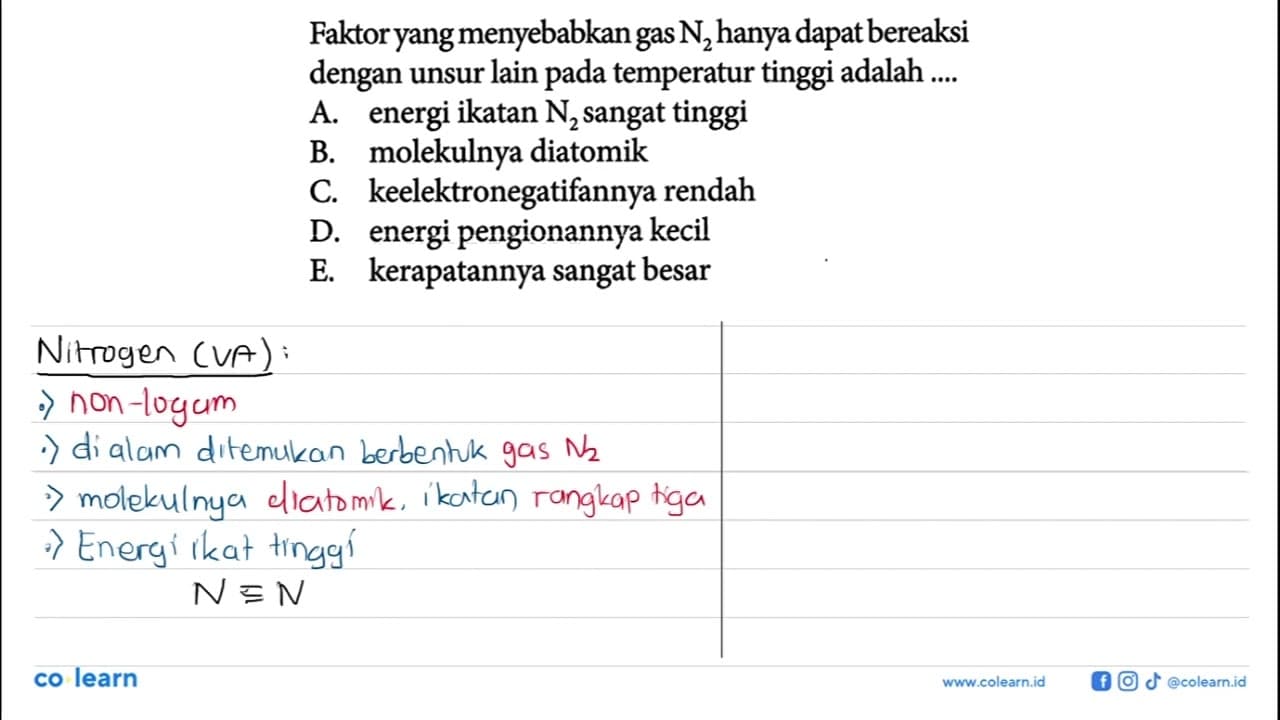 Faktor yang menyebabkan gas N2 hanya dapat bereaksi dengan