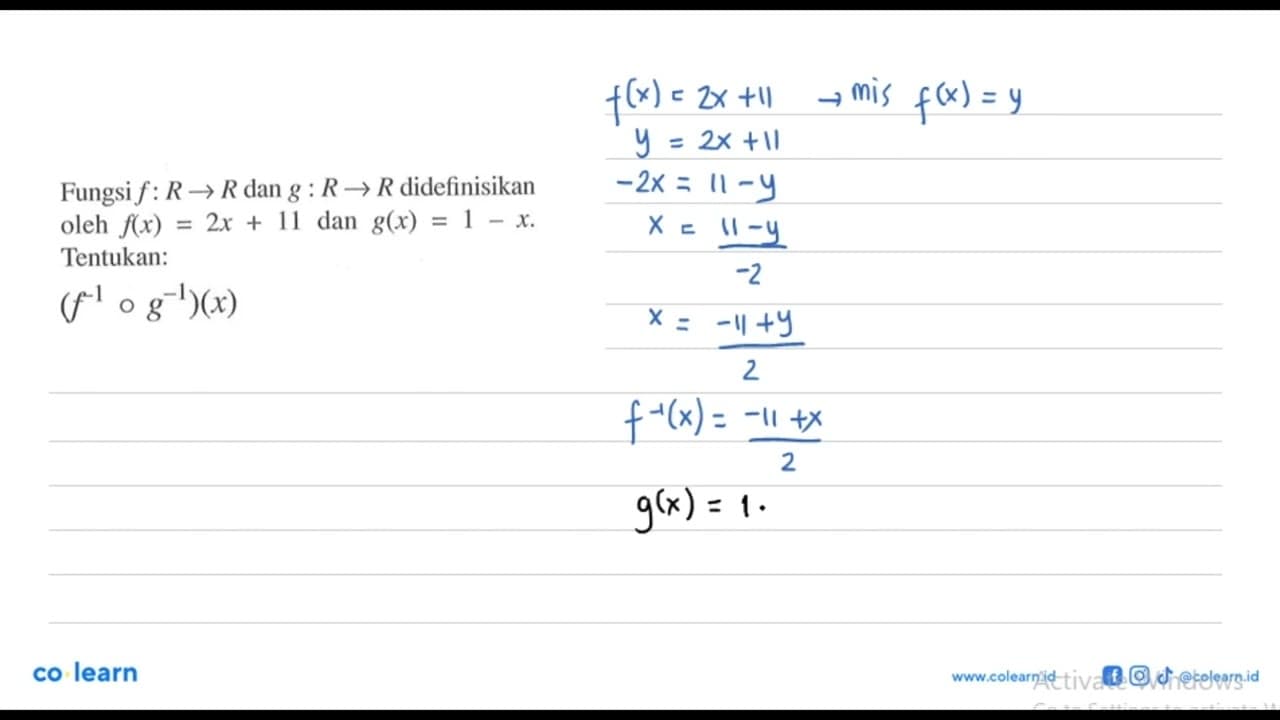 Fungsi f: R -> R dan g: R -> R didefinisikan oleh f(x)=2