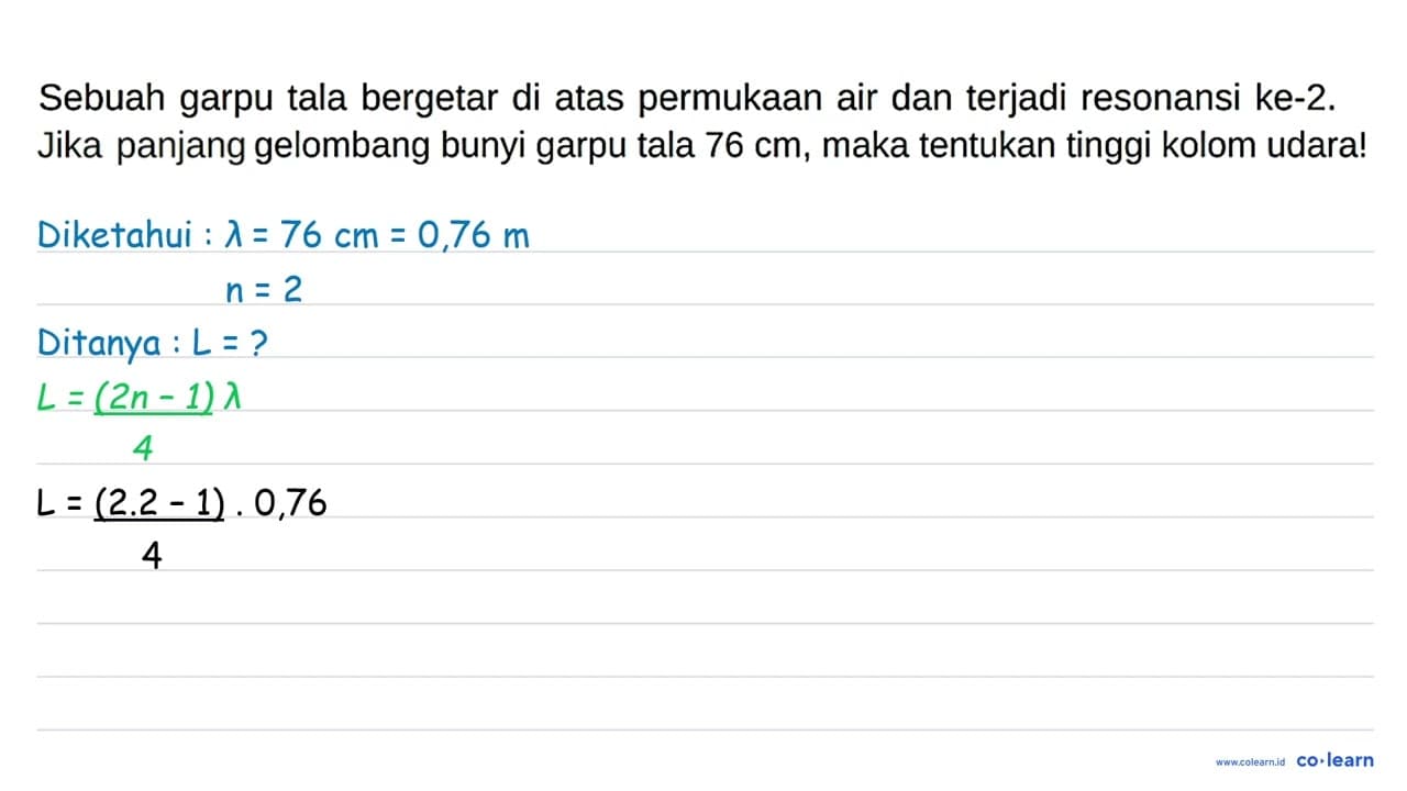 Sebuah garpu tala bergetar di atas permukaan air dan