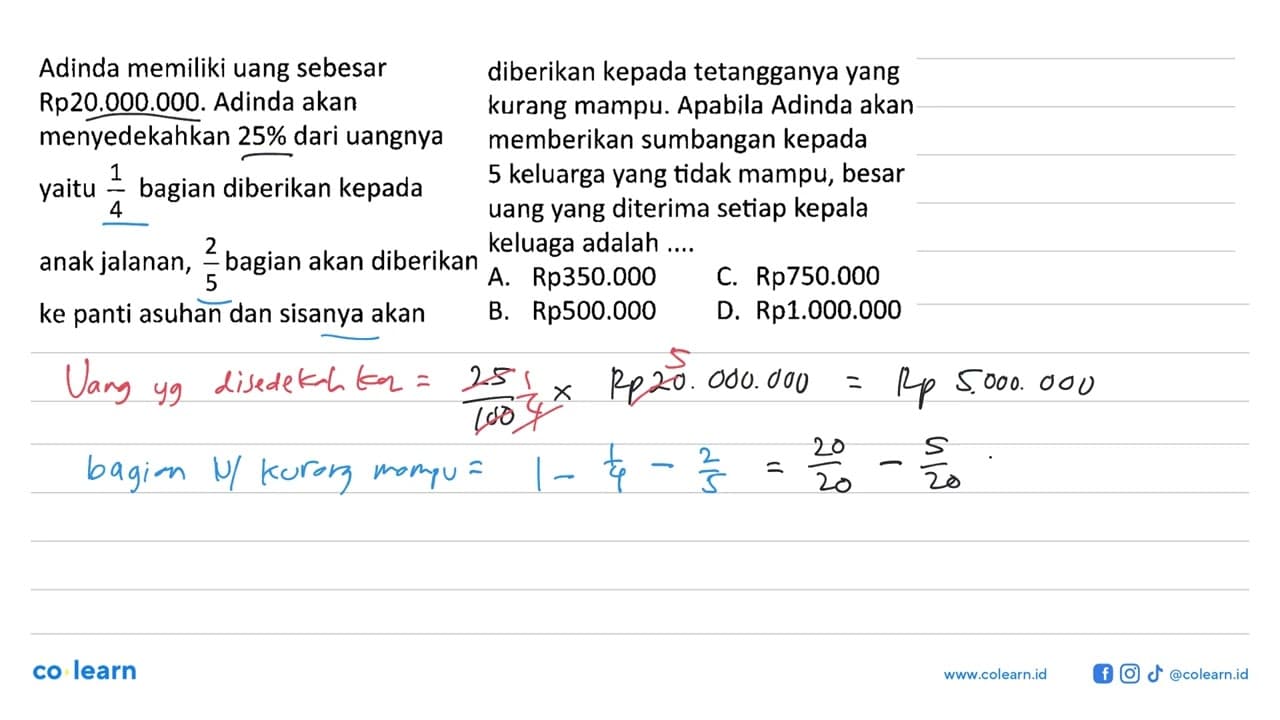 Adinda memiliki uang sebesar diberikan kepada tetangganya