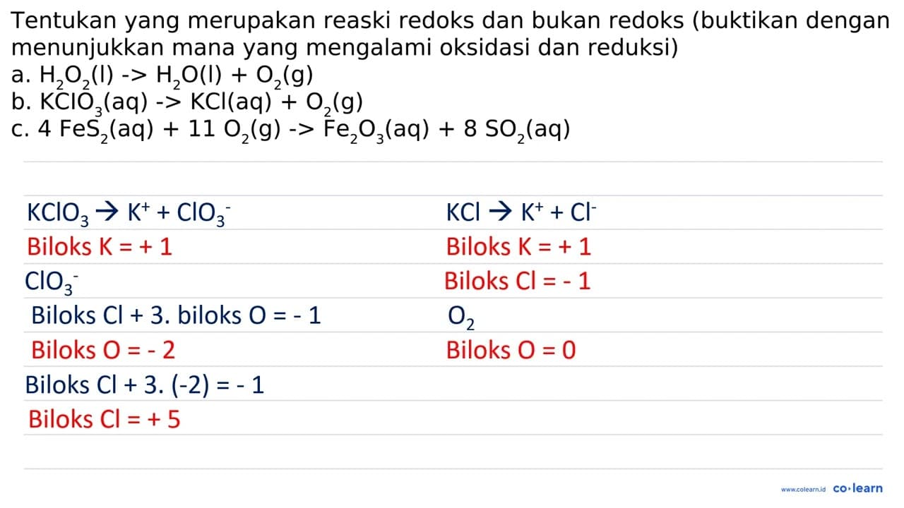 Tentukan yang merupakan reaski redoks dan bukan redoks