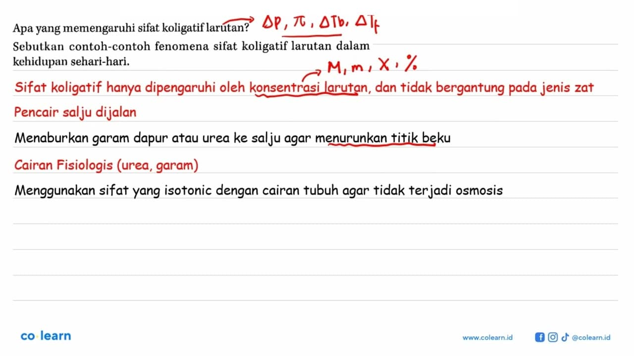 Apa yang memengaruhi sifat koligatif larutan? Sebutkan