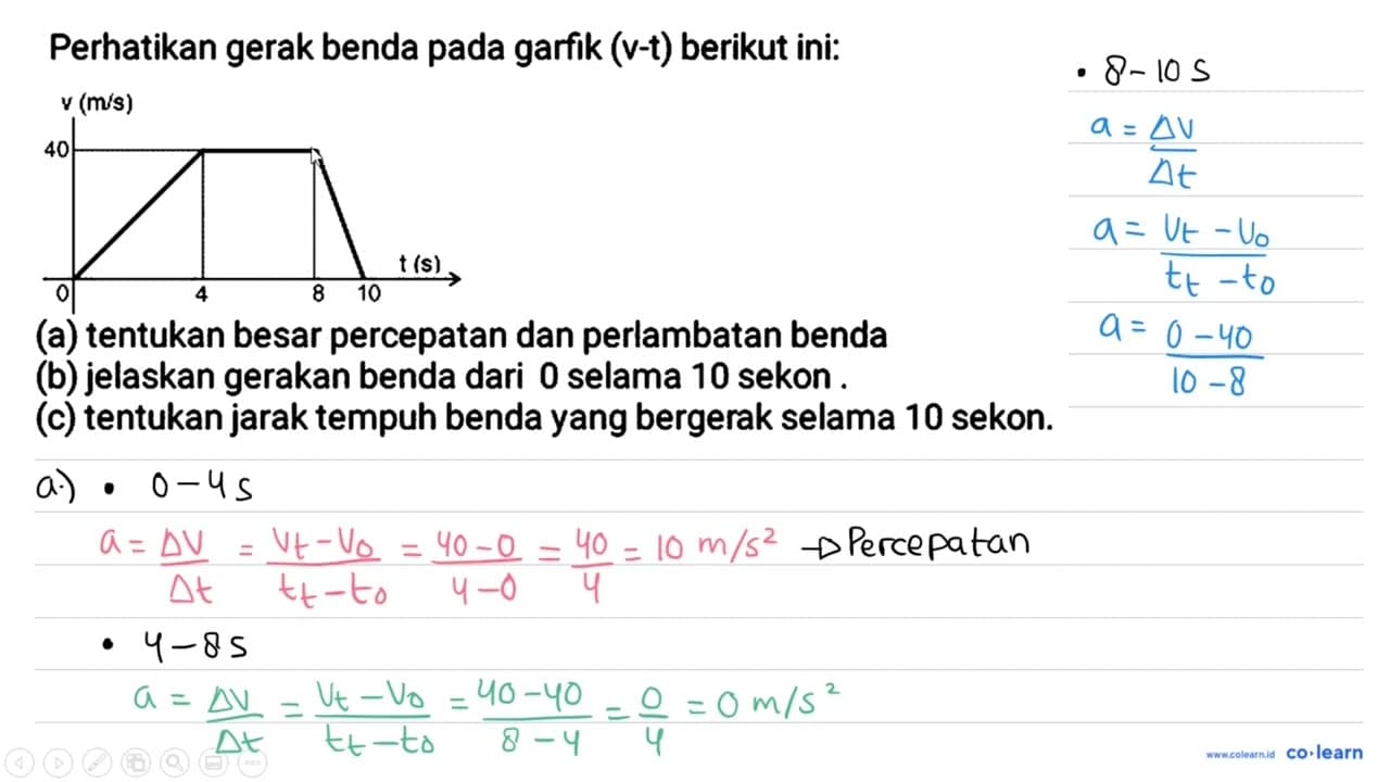 Perhatikan gerak benda pada garfik ( v-t) berikut ini: (a)