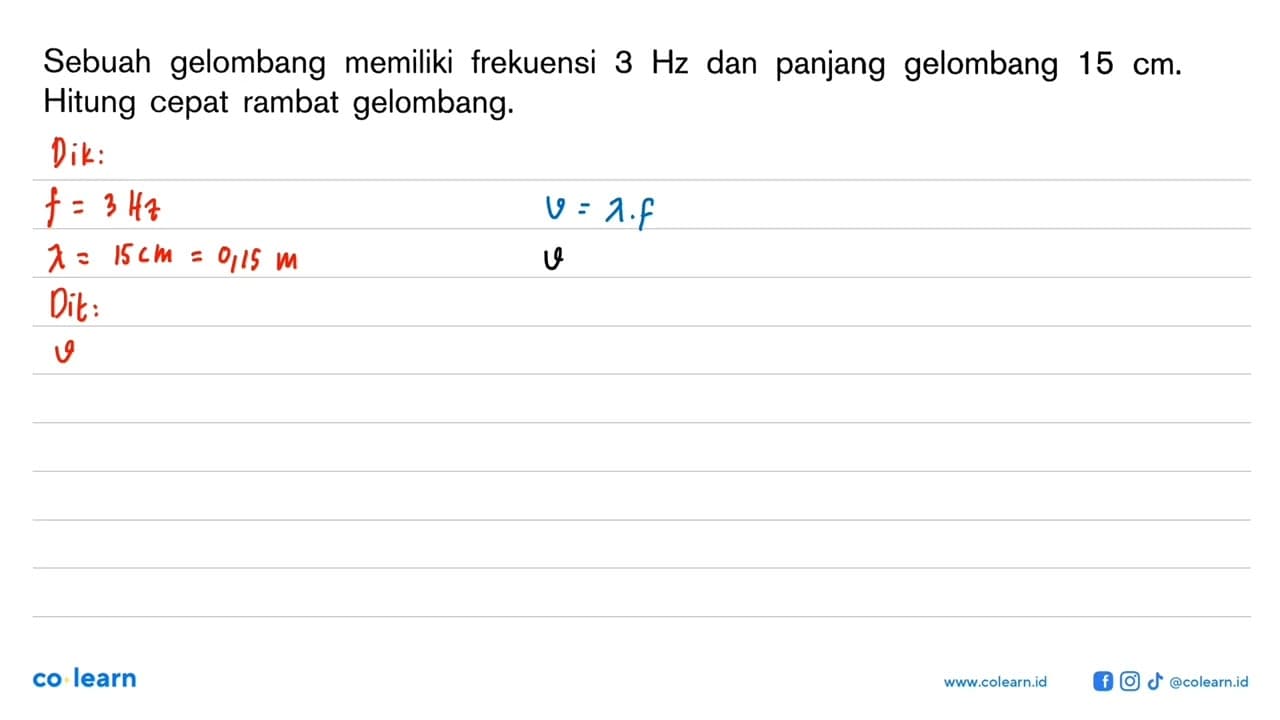 Sebuah gelombang memiliki frekuensi 3 Hz dan panjang