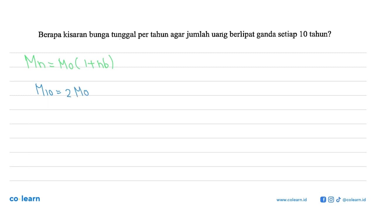 Berapa kisaran bunga tunggal per tahun agar jumlah uang