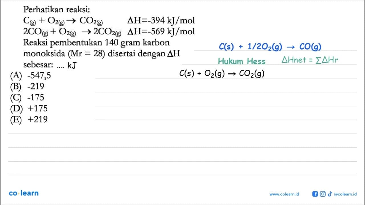 Perhatikan reaksi: C(g)+O2(g)->CO2(g) delta H=-394 kJ/mol