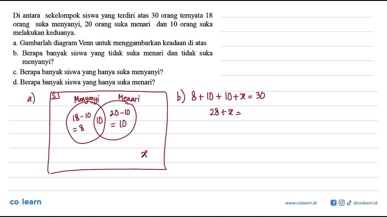 Diantara sekelompok siswa yang terdiri atas 30 orang