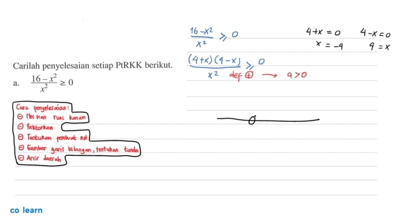 Carilah penyelesaian setiap PtRKK berikut a.(16-x^2)/x^2