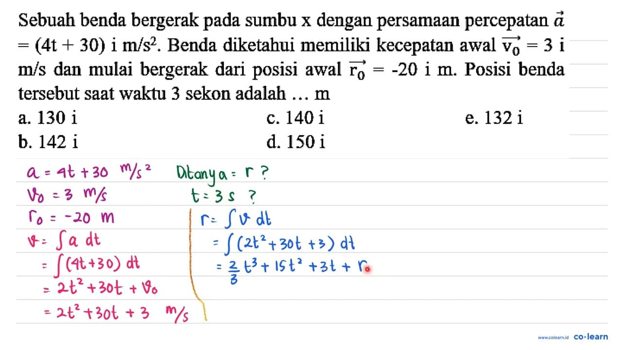 Sebuah benda bergerak pada sumbu x dengan persamaan