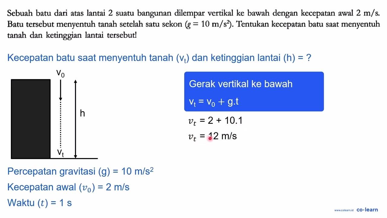 Sebuah batu dari atas lantai 2 suatu bangunan dilempar