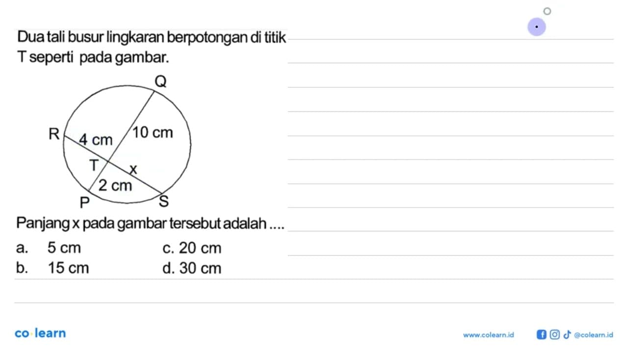 Dua tali busur lingkaran berpotongan di titik T seperti