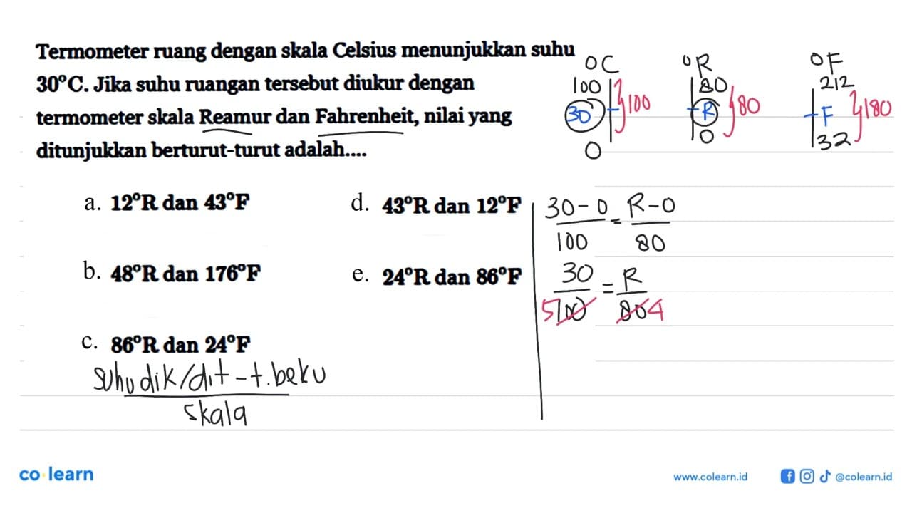 Termometer ruang dengan skala Celsius menunjukkan suhu 30