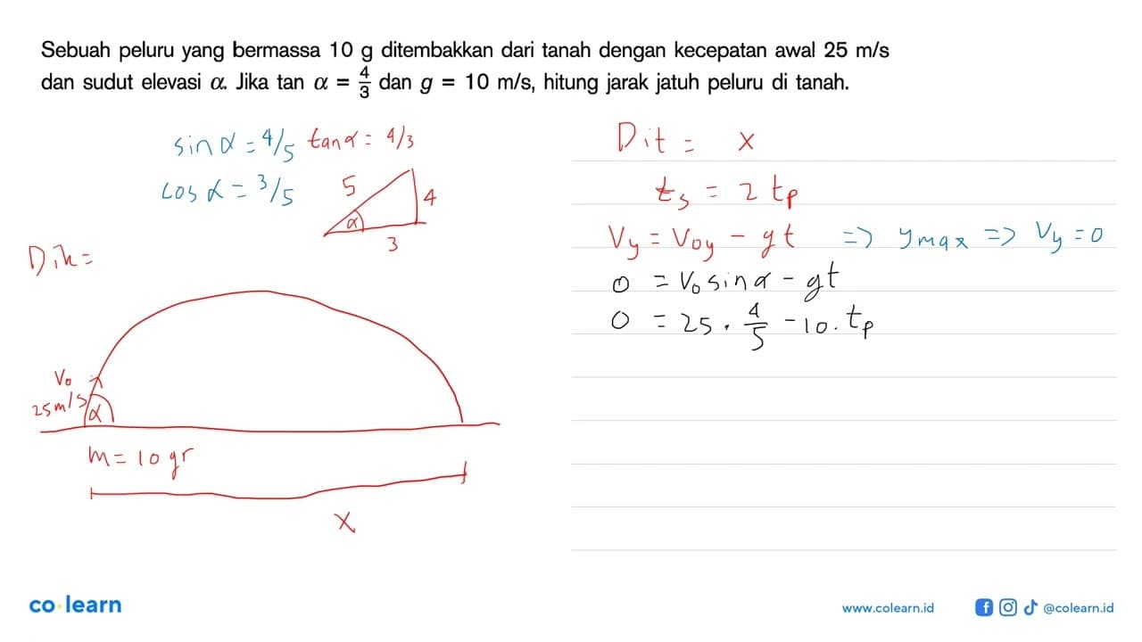 Sebuah peluru yang bermassa 10 g ditembakkan dari tanah