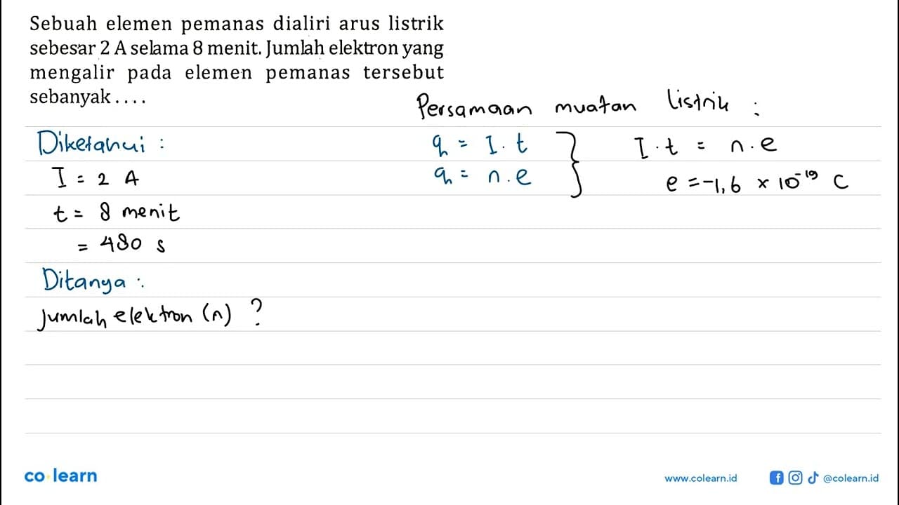 Sebuah elemen pemanas dialiri arus listrik sebesar 2 A