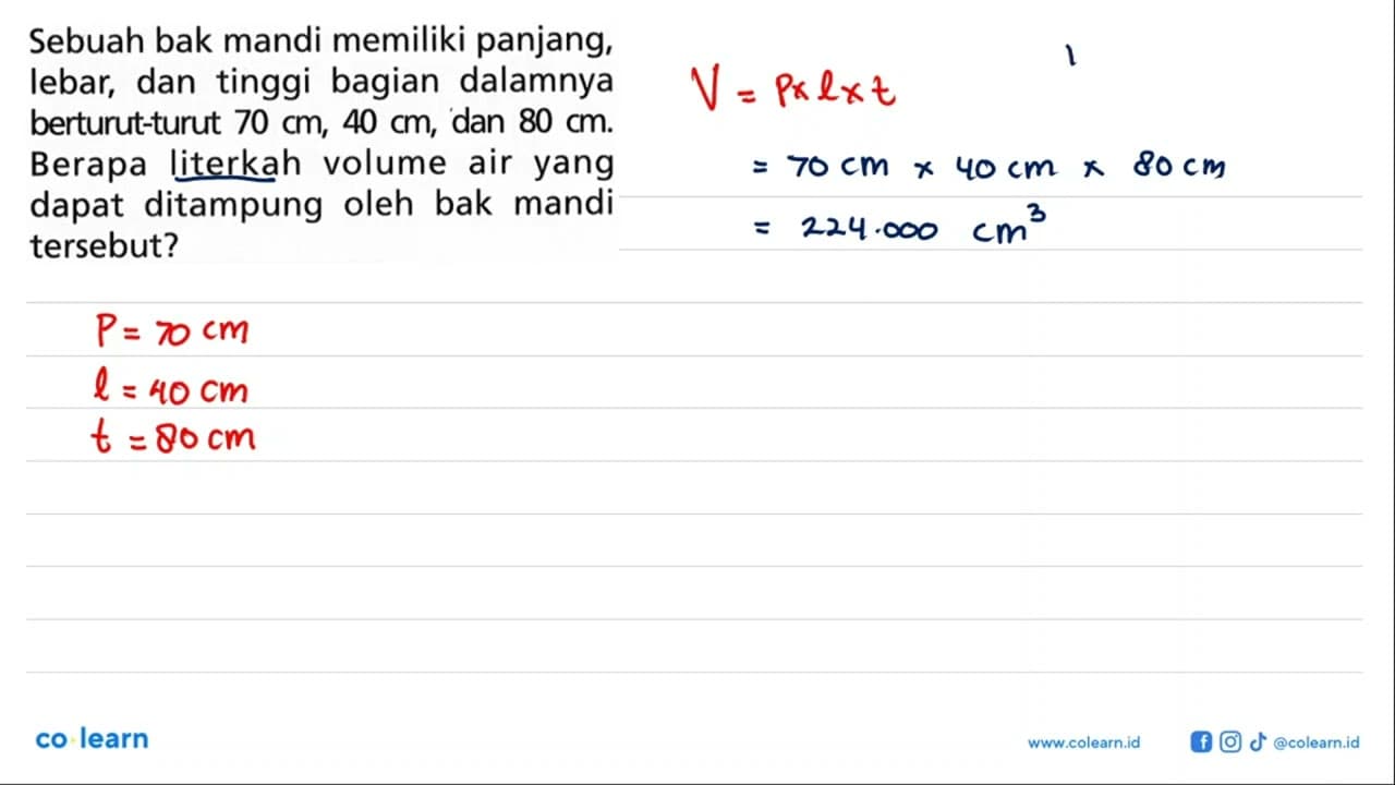 Sebuah bak mandi memiliki panjang, lebar, dan tinggi bagian