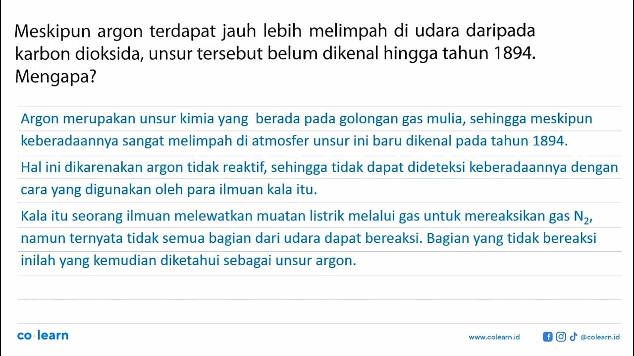 Meskipun argon terdapat jauh lebih melimpah di udara