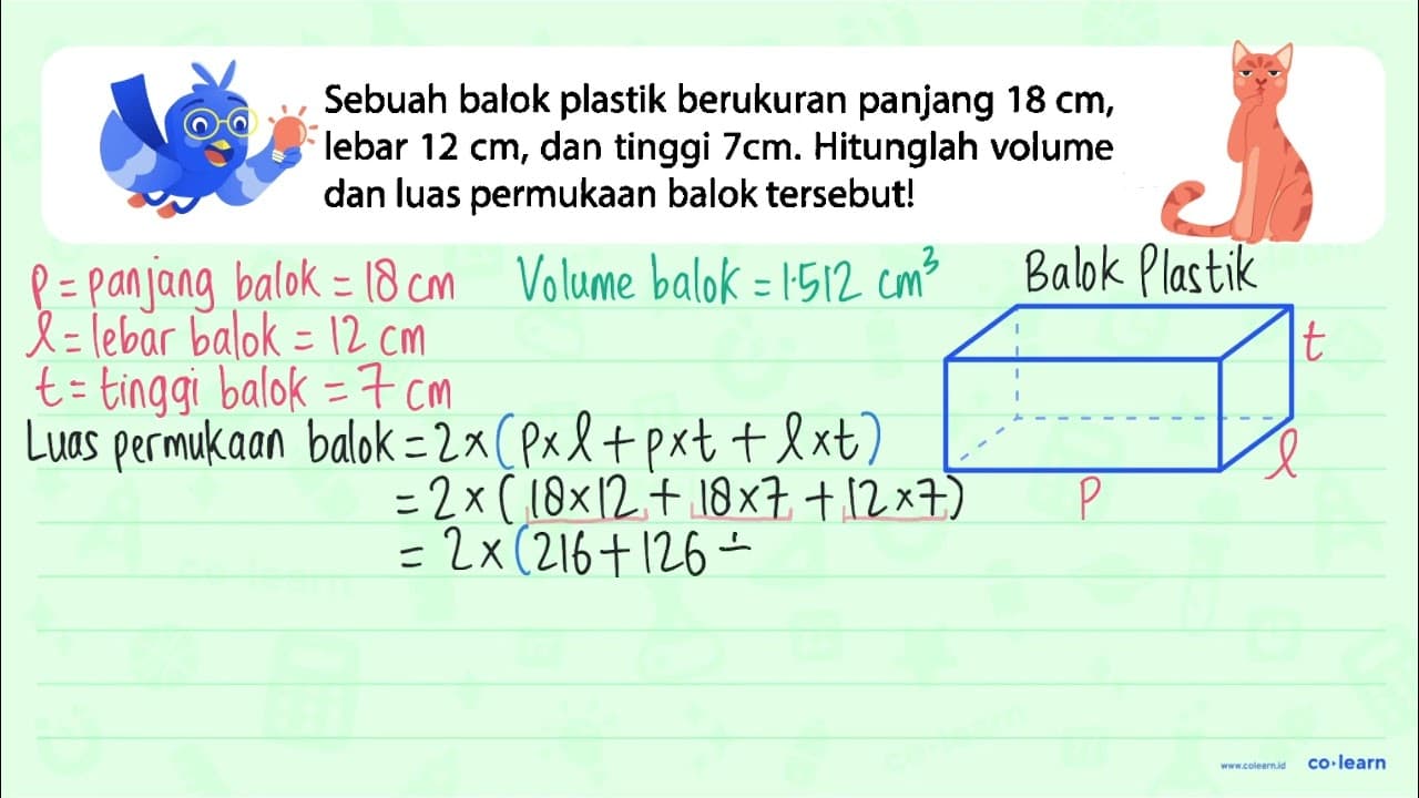 Sebuah balok plastik berukuran panjang 18 cm, lebar 12 cm,