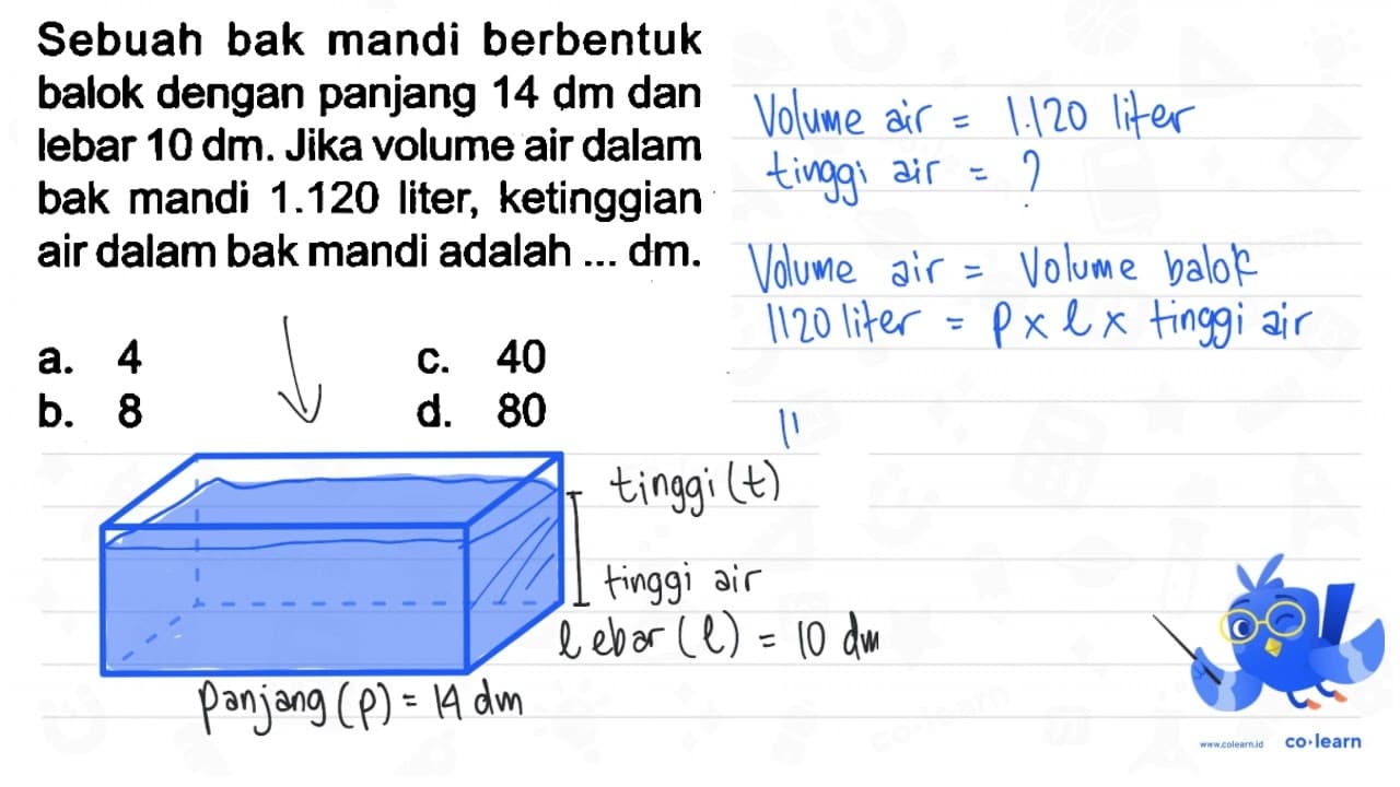 Sebuah bak mandi berbentuk balok dengan panjang 14 dm dan