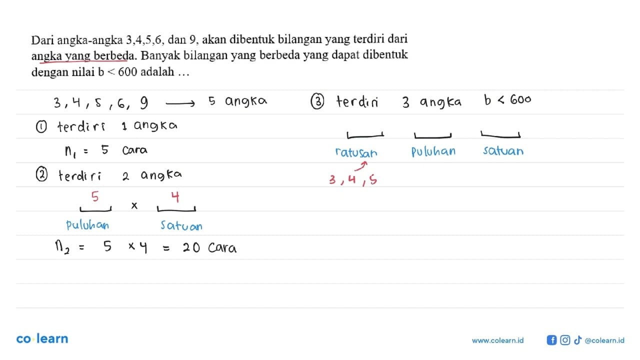 Dari angka-angka 3,4,5,6, dan 9, akan dibentuk bilangan